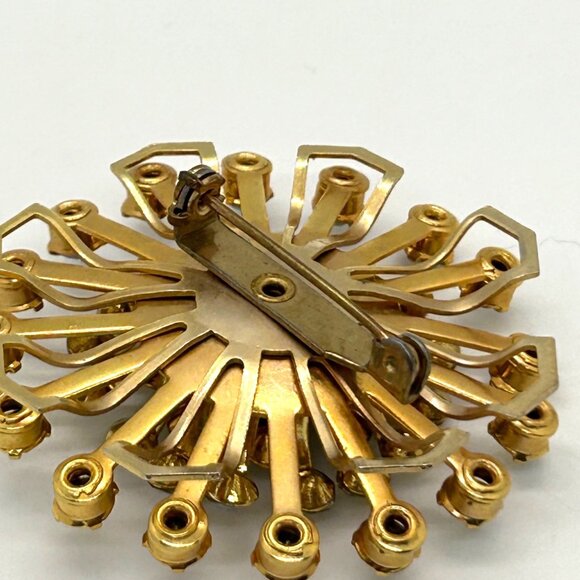 Vintage Aurora Borealis Brooch Gold-Tone Rivet Set 1960s Starburst Atomic 2 inch - Picture 9 of 14